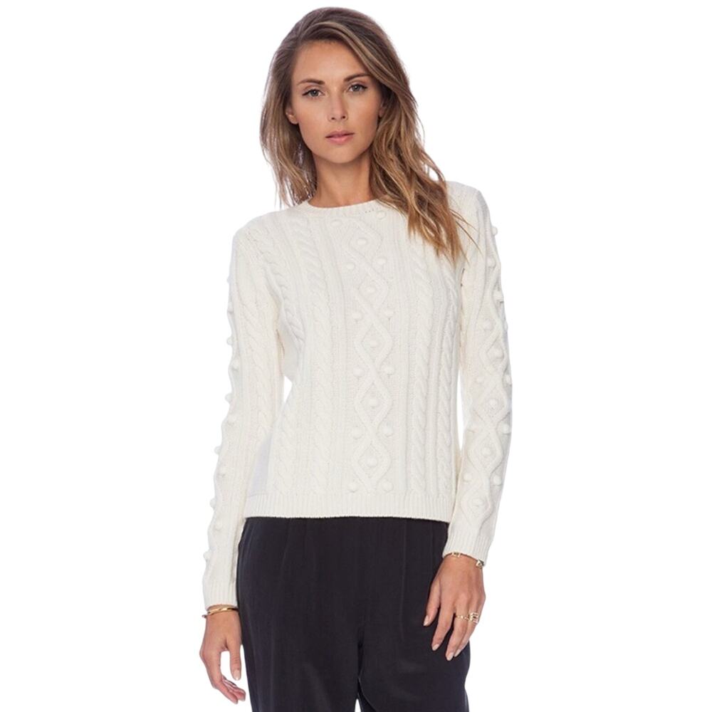 Valentino Red Virgin Wool Cashmere Cable Knit Quiet Luxury Cream Sweater Size XS